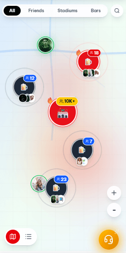 KingPool map showing fans at locations